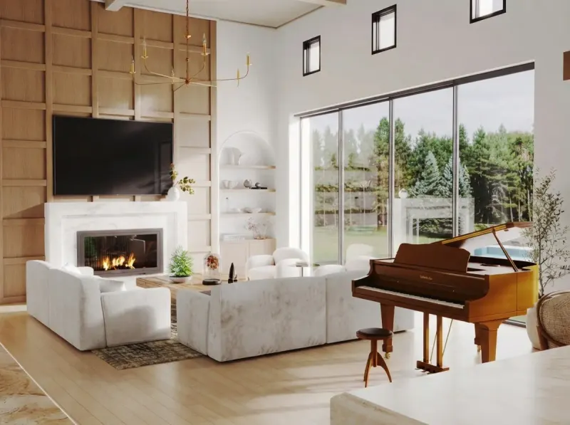 Living Room with Grand Piano, an interior designed with MeltFlex AI
