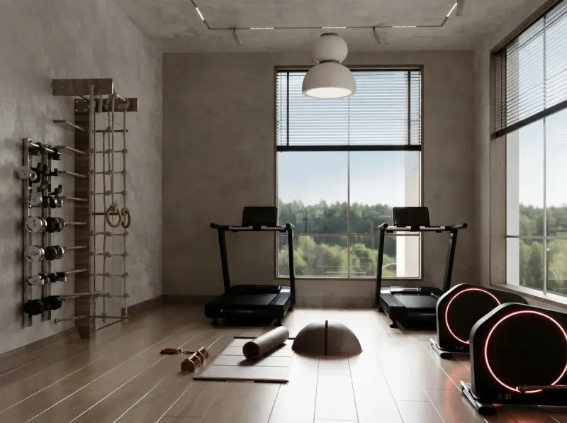 Home Gym designed with MeltFlex AI: Loft Window Home Gym