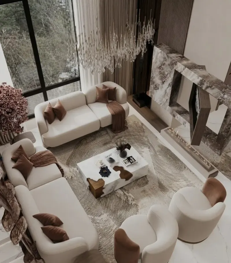 Living Room designed with MeltFlex AI: Marble Dining Open Living