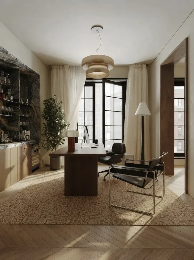 Office designed with MeltFlex AI: Marble Wall Home Office