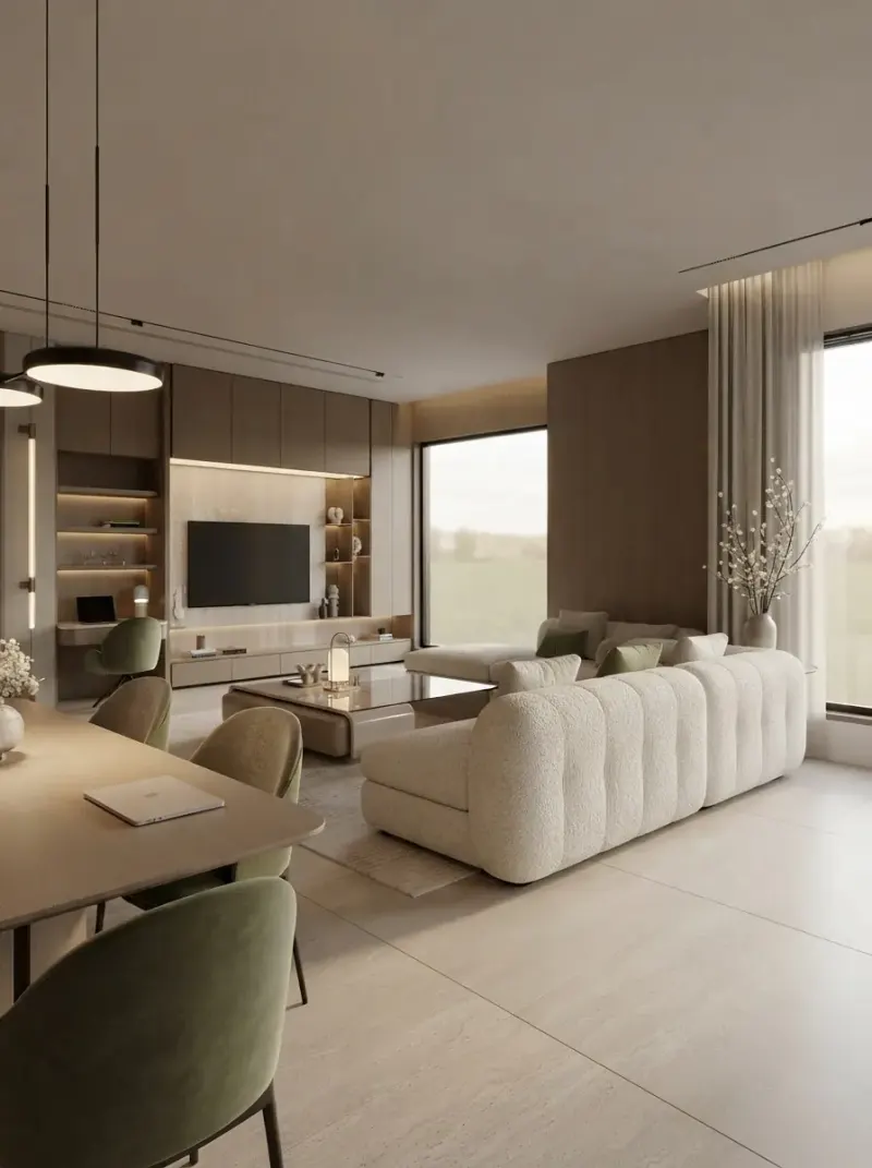 Living Room designed with MeltFlex AI: Minimal Living & Dining
