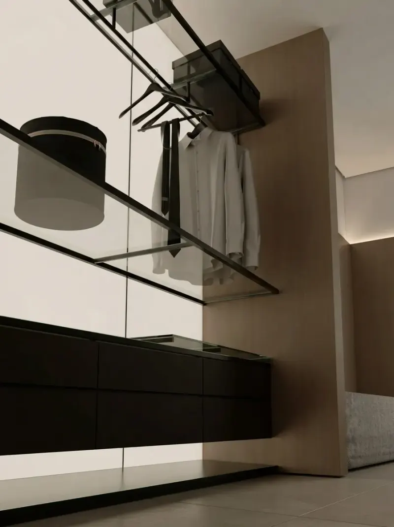 Bedroom designed with MeltFlex AI: Minimal Oak Bedroom Wardrobe