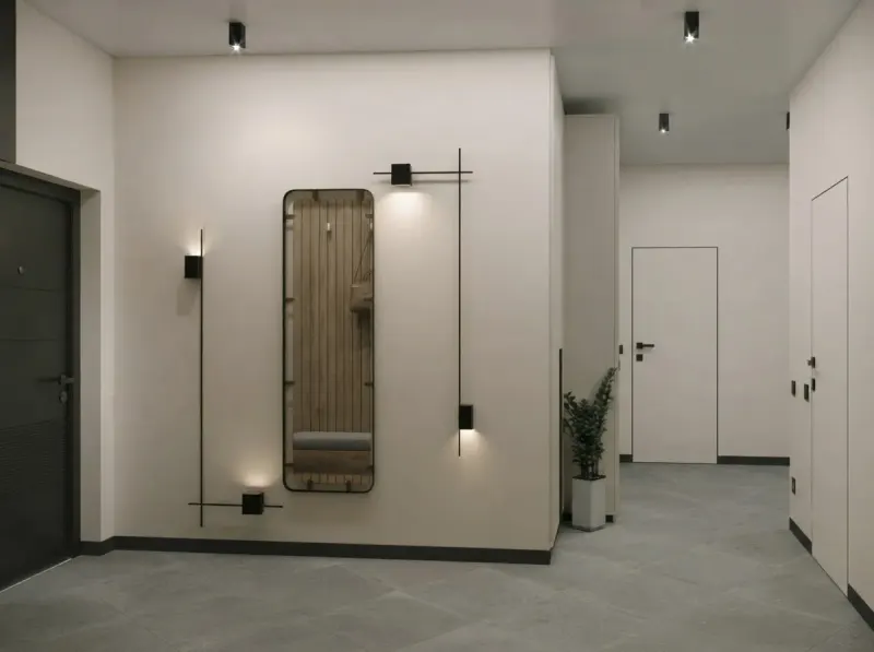 Hallway designed with MeltFlex AI: Mirrored Corridor Entry
