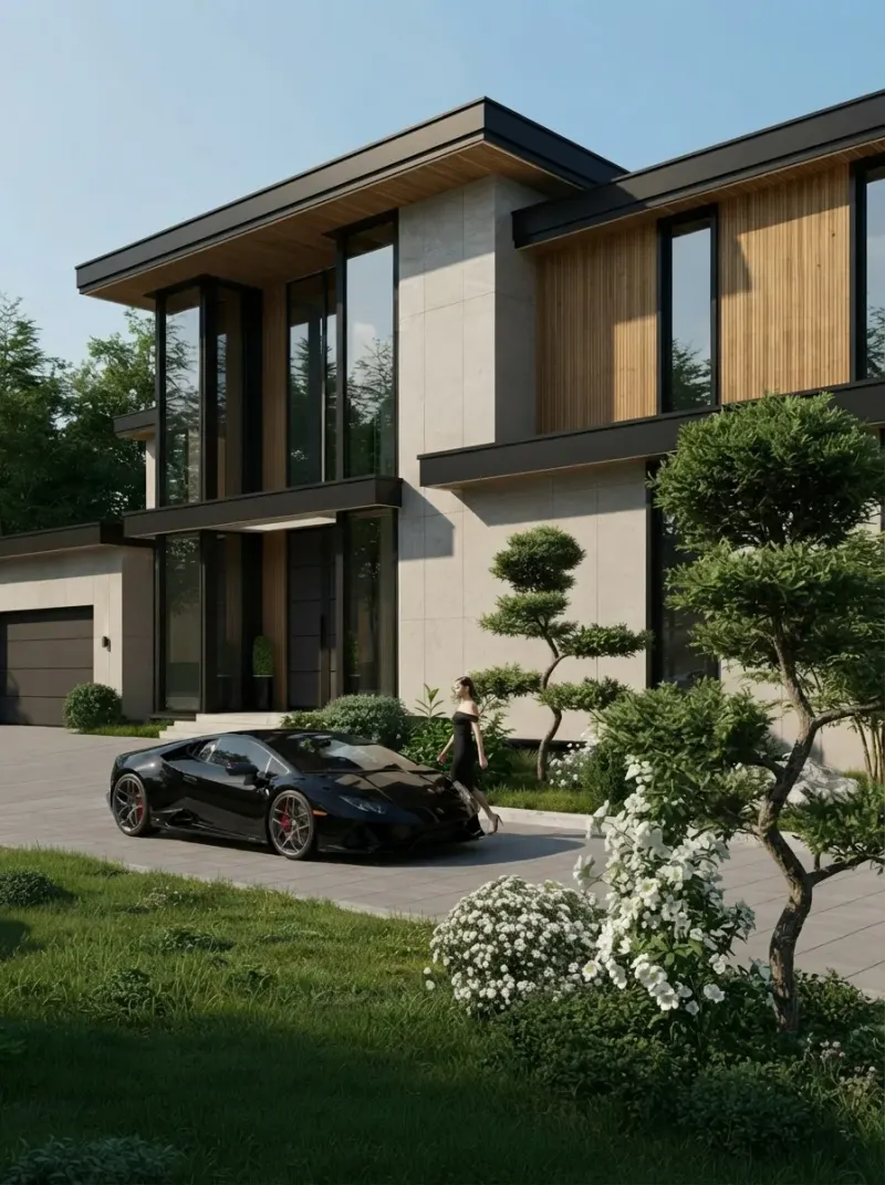 Exterior designed with MeltFlex AI: Modern Family Villa