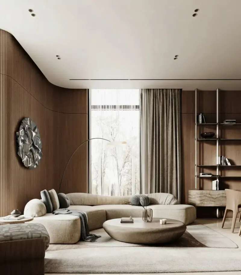Living Room designed with MeltFlex AI: Modern Living Dining, Clock Wall