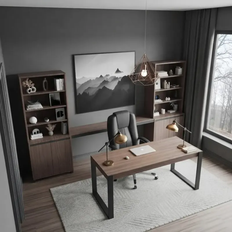 Home Office designed with MeltFlex AI: Mountain Print Walnut Office