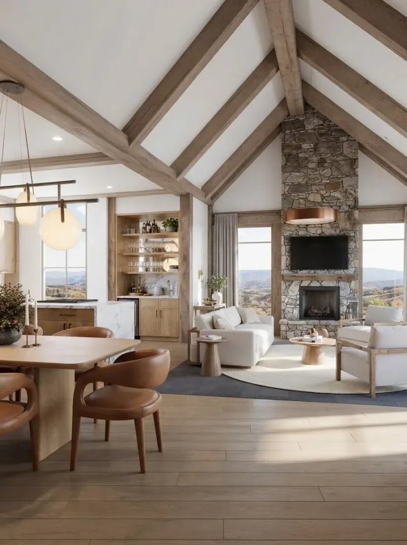 Dining Room designed with MeltFlex AI: Mountain View Farmhouse Dining