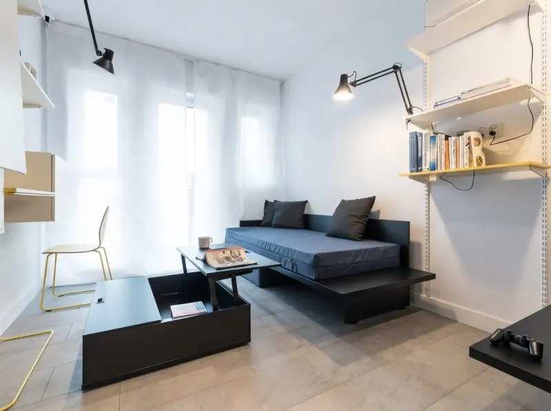 Dorm Room designed with MeltFlex AI: Navy Daybed Dorm Studio