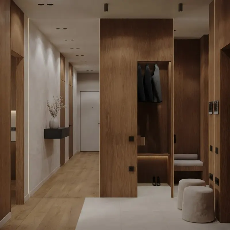 Hallway designed with MeltFlex AI: Oak Panelled Entry Hall