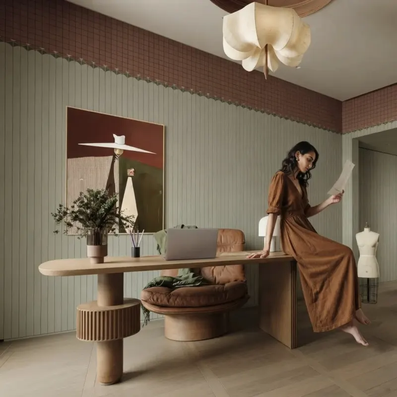 Home Office designed with MeltFlex AI: Olive & Terracotta Studio