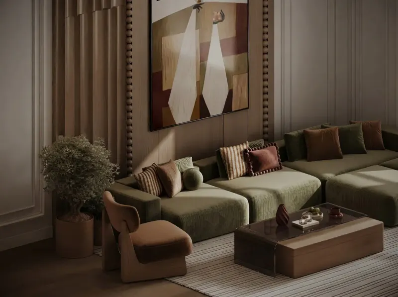 Living Room designed with MeltFlex AI: Olive Green Sitting Room