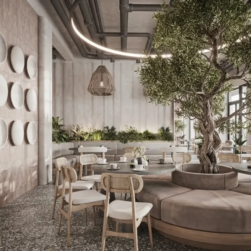 Restaurant designed with MeltFlex AI: Olive Tree Atrium Restaurant