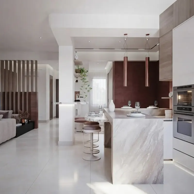 Kitchen designed with MeltFlex AI: Open Kitchen & Living