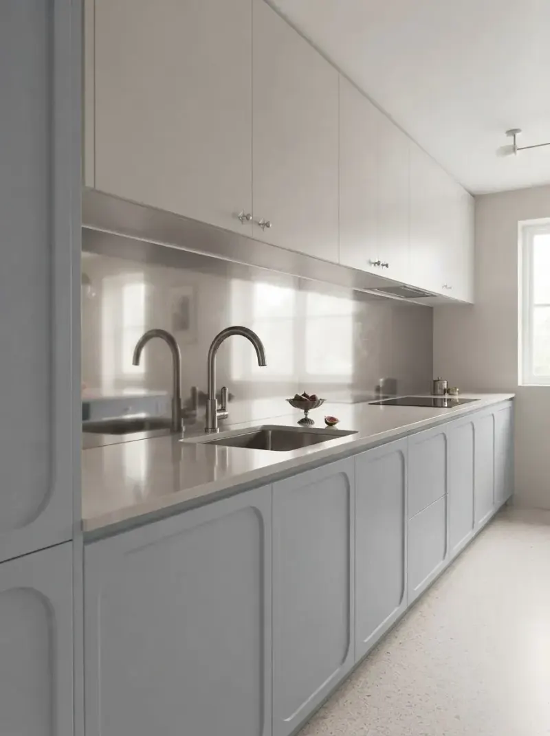 Kitchen designed with MeltFlex AI: Pale Blue Compact Kitchen