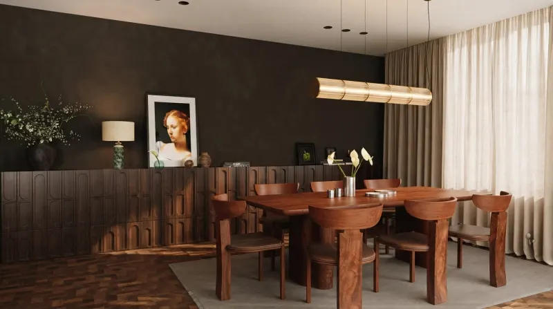 Dining Room designed with MeltFlex AI: Portrait Above the Sideboard