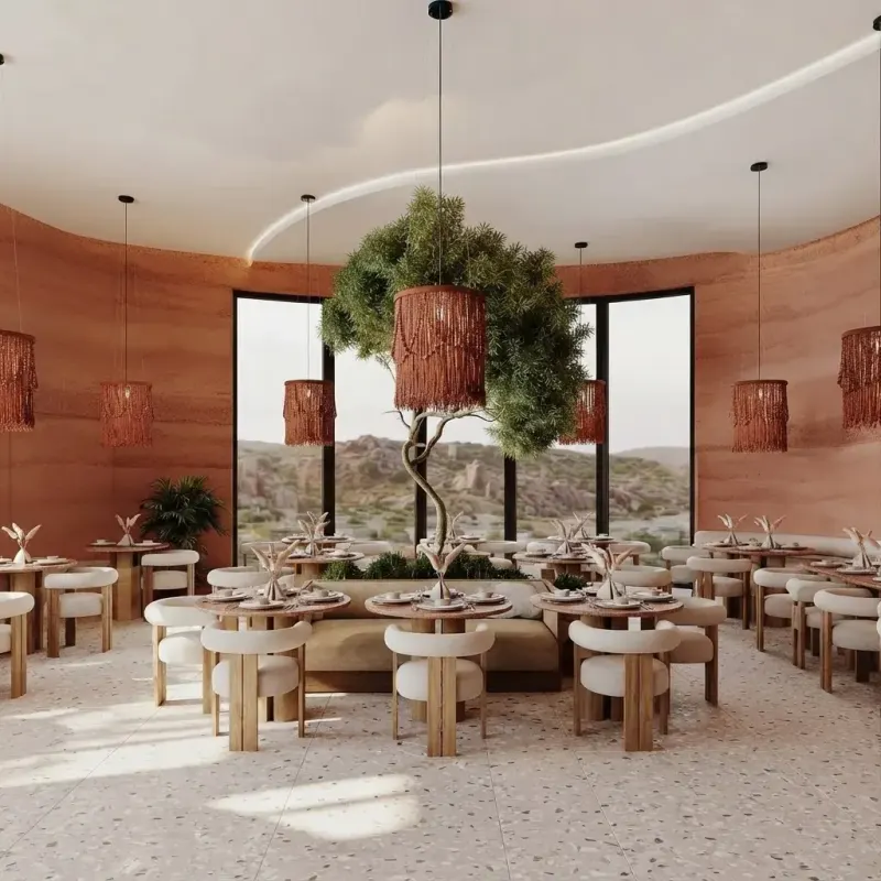 Restaurant designed with MeltFlex AI: Rammed Earth Dining Hall