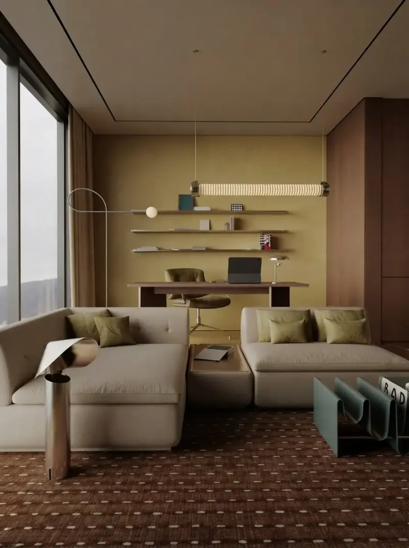 Living Room designed with MeltFlex AI: Retro Warm Living & Kitchen