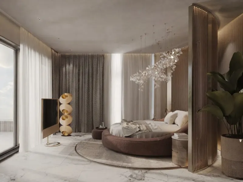 Round Bed Fluted Wall Suite, an interior designed with MeltFlex AI