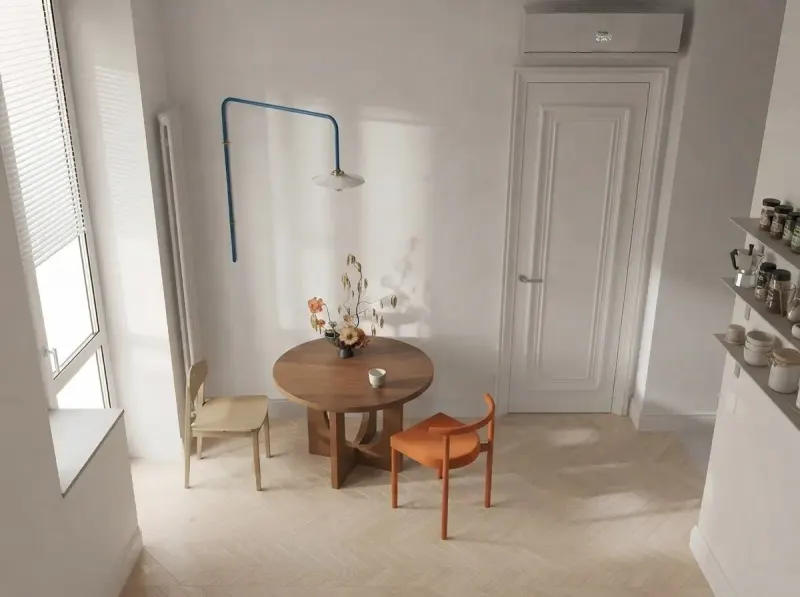 Dining Room designed with MeltFlex AI: Round Table Window Nook