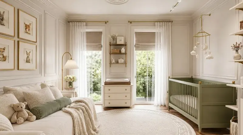 Kids Room designed with MeltFlex AI: Sage Cot Nursery
