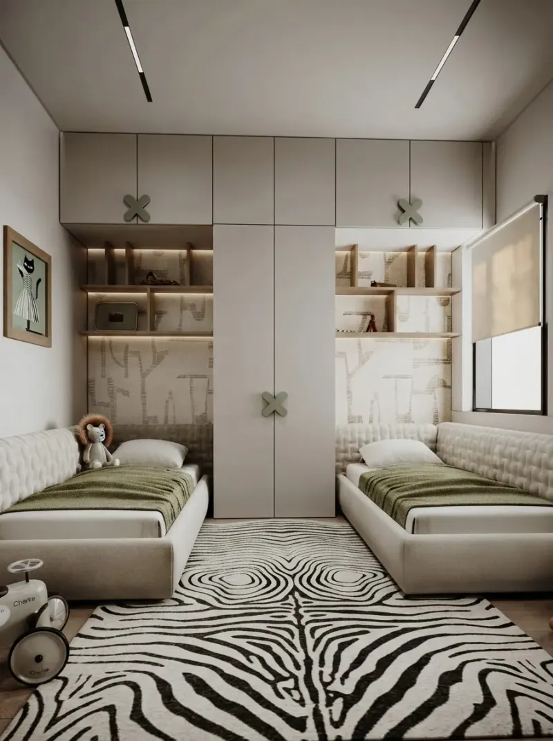 Kids Room designed with MeltFlex AI: Sage Shared Kids Room