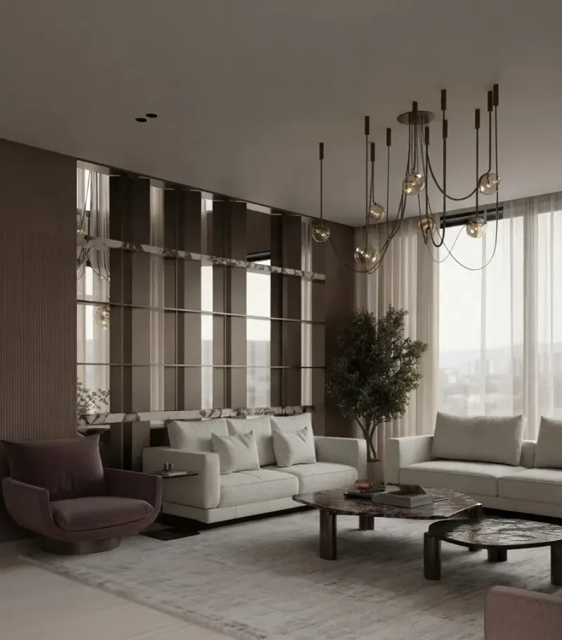 Living Room designed with MeltFlex AI: Sheer Curtain Reception