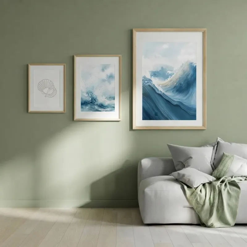 Bedroom designed with MeltFlex AI: Bedroom Gallery Wall, Mixed Sizes