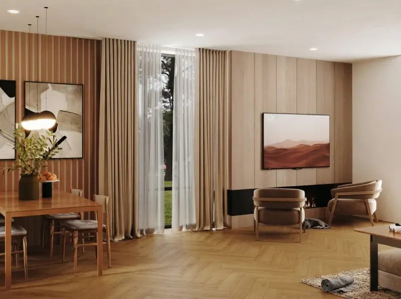 Living Room designed with MeltFlex AI: Spacious Open Kitchen Living