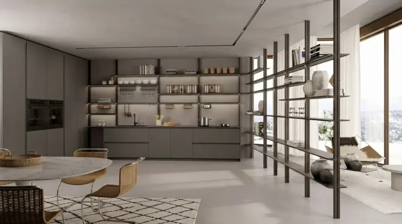 Steel Grid Shelving Kitchen, an interior designed with MeltFlex AI