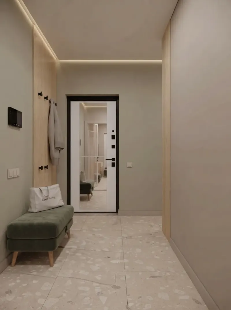 Hallway designed with MeltFlex AI: Stone Floor Entry Hall
