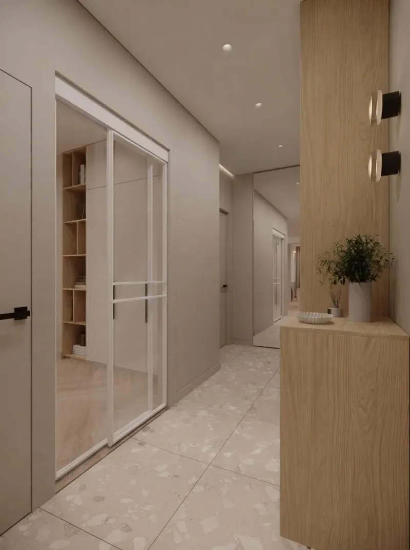 Hallway designed with MeltFlex AI: Stone Floor Entry Hall