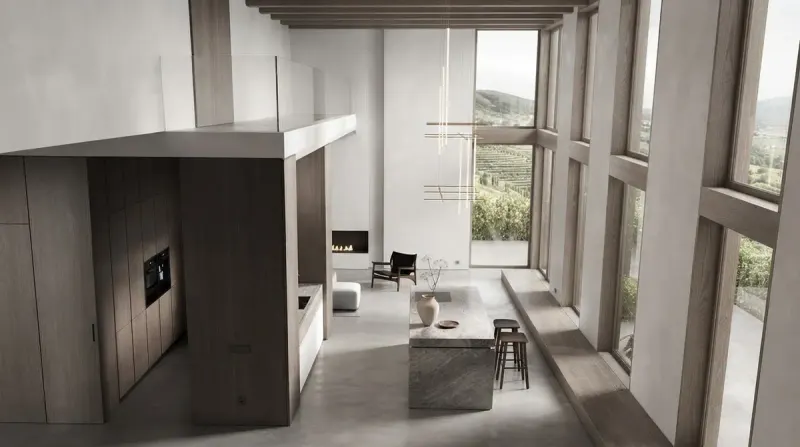 Living Room designed with MeltFlex AI: Stone Plinth Loft Living