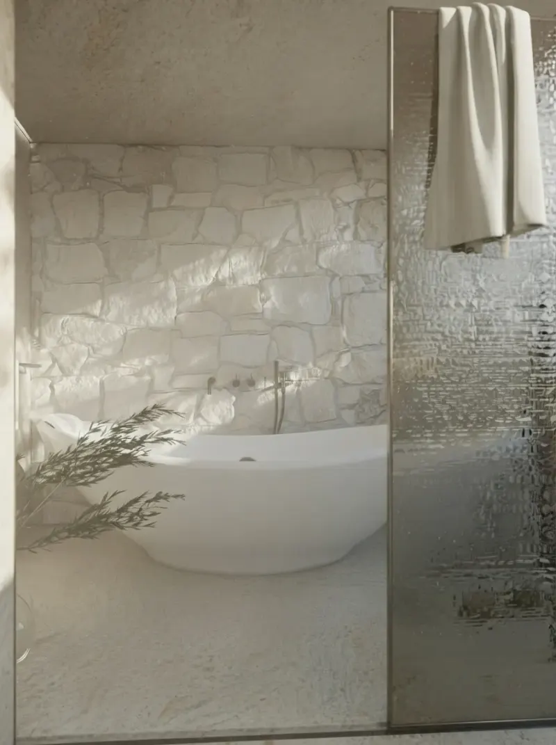 Bathroom designed with MeltFlex AI: Stone Spa Bathroom