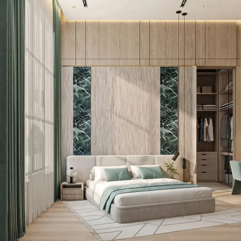 Bedroom designed with MeltFlex AI: Stone Texture Bedroom