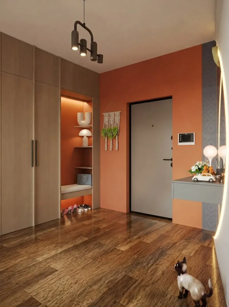 Hallway designed with MeltFlex AI: Terracotta Backlit Mirror Entry