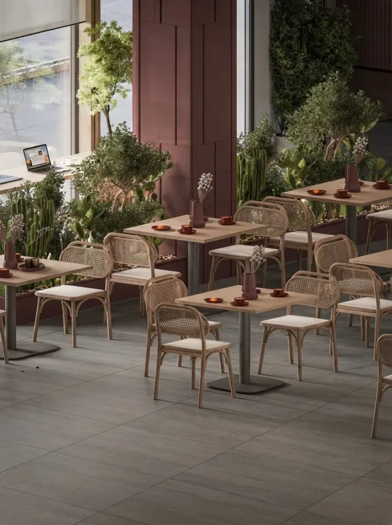 Restaurant designed with MeltFlex AI: Terrazzo Floor Plant Cafe