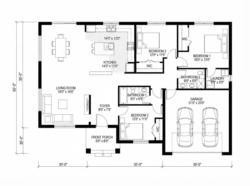 Floor Plan designed with MeltFlex AI: Three Bed Open Plan Family House
