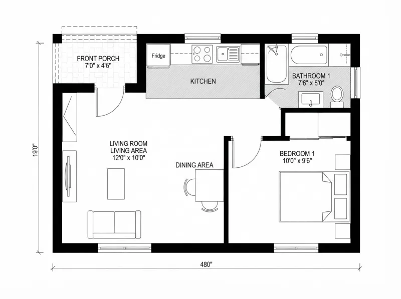 Floor Plan designed with MeltFlex AI: Tiny House Floor Plan