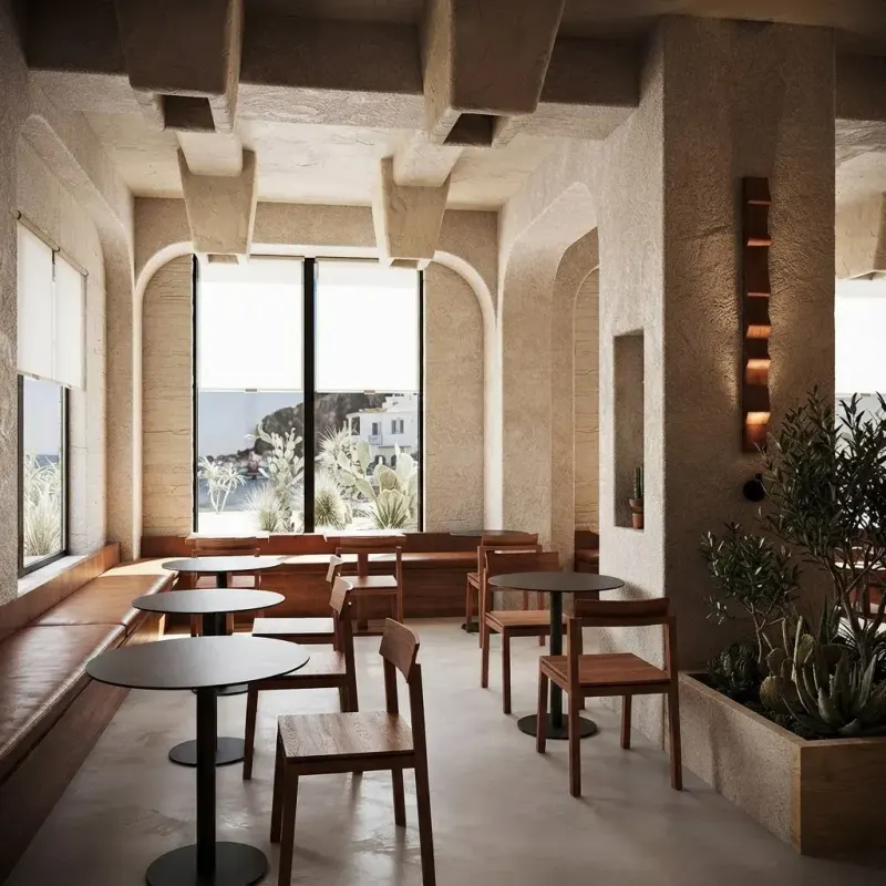 Restaurant designed with MeltFlex AI: Travertine Window Seats
