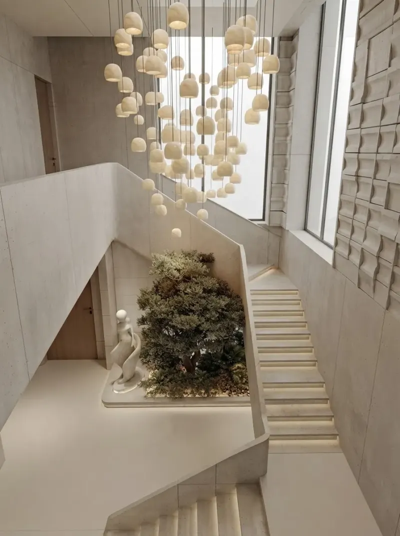 Stairs designed with MeltFlex AI: Stairs Around a Courtyard Tree