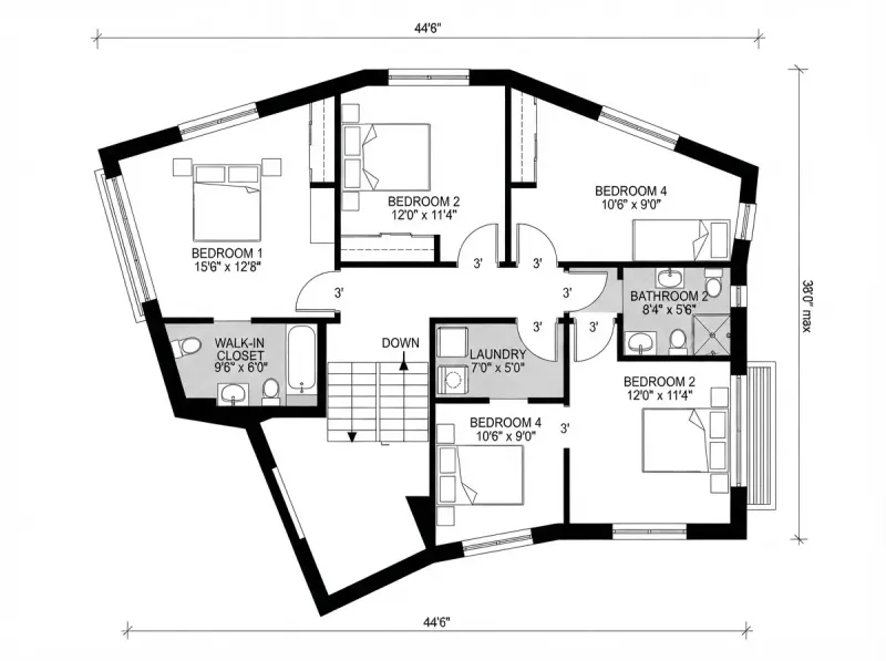 Floor Plan designed with MeltFlex AI: Upper Floor Bedroom Level