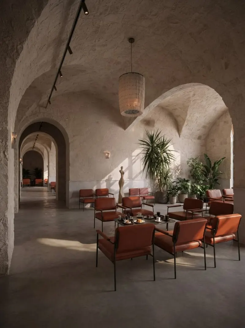 Restaurant designed with MeltFlex AI: Vaulted Stone Cafe