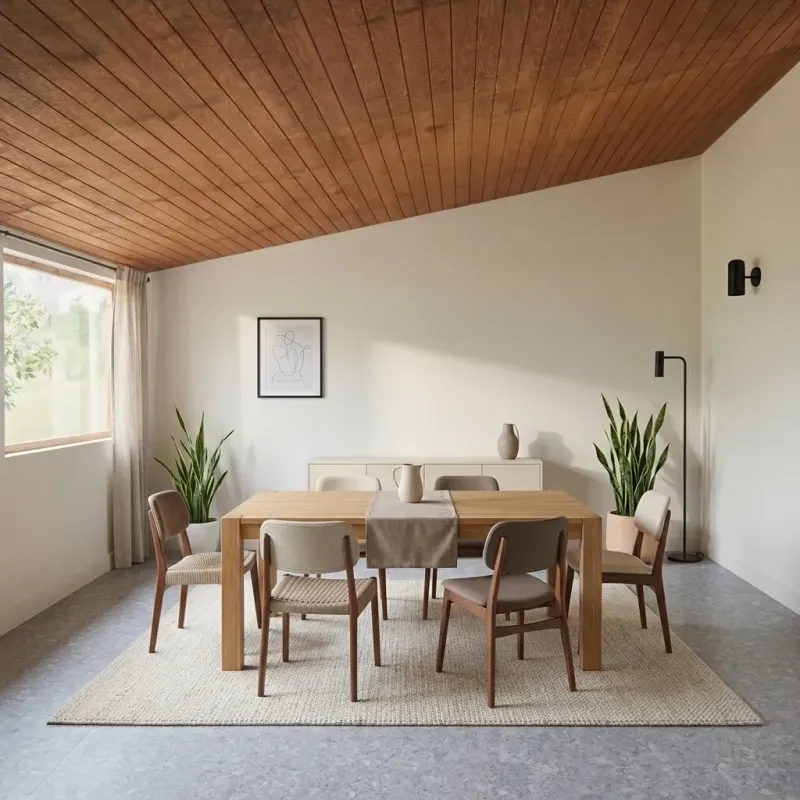 Living Room designed with MeltFlex AI: Wooden Ceiling Room — 3 Styles