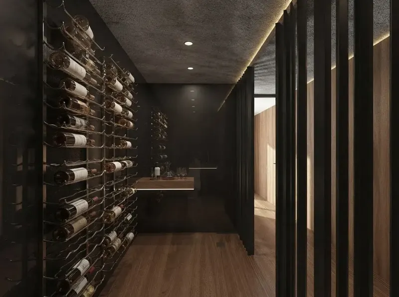 Walnut Wine Corridor, an interior designed with MeltFlex AI