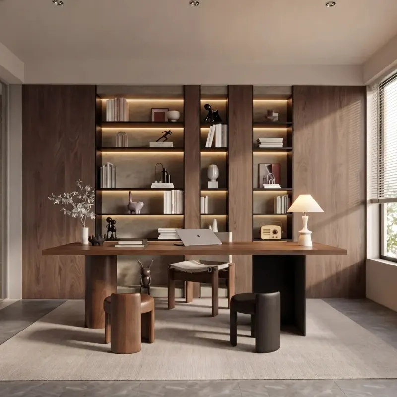 Home Office designed with MeltFlex AI: Walnut Workspace