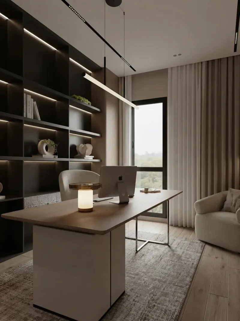 Home Office designed with MeltFlex AI: Warm Minimal Home Office