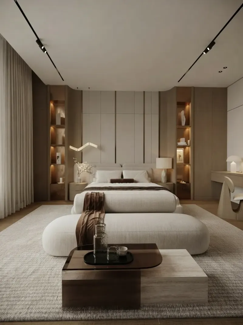 Bedroom designed with MeltFlex AI: Warm Minimal Master Suite