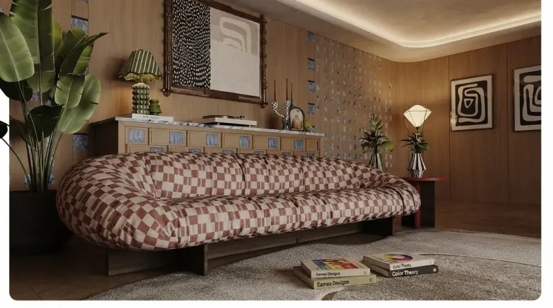 Warm Wood Panelled Lounge, an interior designed with MeltFlex AI