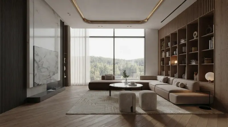 Living Room designed with MeltFlex AI: Warm Wood Living Room