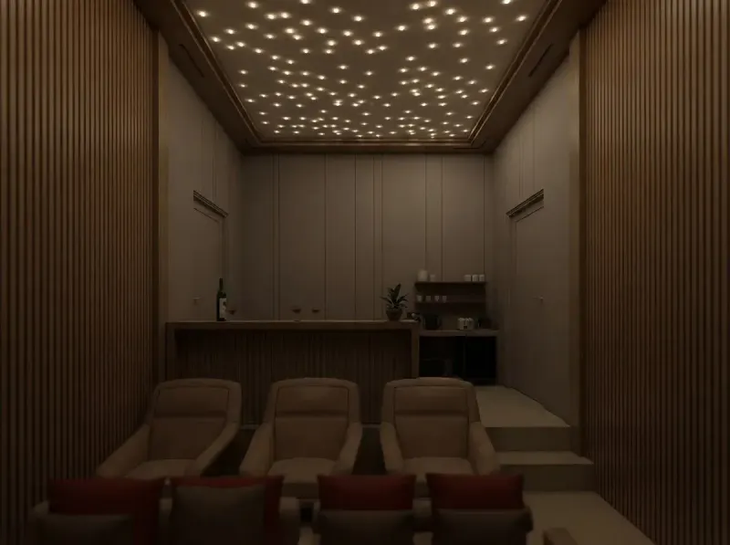 Warm Wood Star Ceiling Cinema, an interior designed with MeltFlex AI